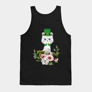 Happy st. patrick’s day, cute little cat and flowers Tank Top